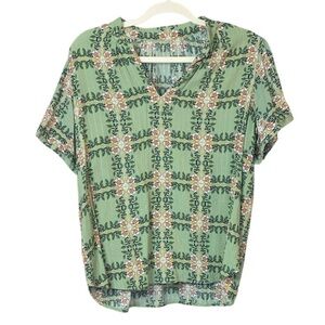 LOFT Green/Pink Floral Boho Top, Size Medium